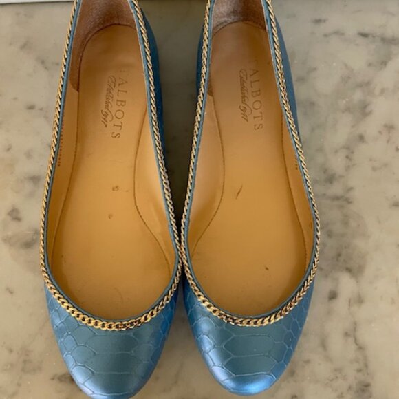 TALBOTS Snakeskin Embossed Blue Leather Braided Accent Chain Flats 6B - Picture 6 of 14